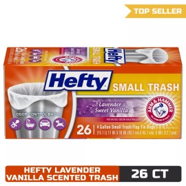 Hefty Small Garbage Bags, Lavender & Sweet Vanilla Scent, 4 Gallon, 26 Count