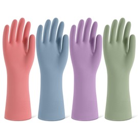 ZANZER 4 Pairs Rubber Cleaning Gloves for Dishwashing, Reusable Colorful Kitchen Dish Gloves for Washing Dishes & Household Cleaning with Flocked Lining & Non-Slip Grip for Women Men (Boho, Medium)