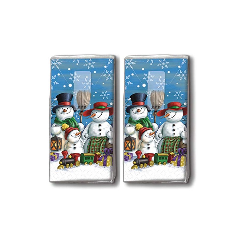 20 Handkerchiefs (2 x 10) Handkerchiefs Snowman Family / Winter