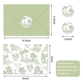 Whaline 36Pcs Sage Green Thank You Cards with Envelopes and Stickers French Country Greeting Cards Green Blank Note Cards for Wedding Bridal Baby Shower