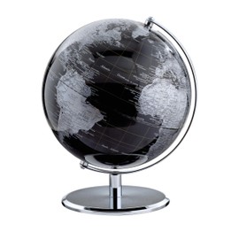 TROIKA Original 25 cm Diameter Globe - Planet - Chrome Metal Base - Movable Axle - Black, Silver