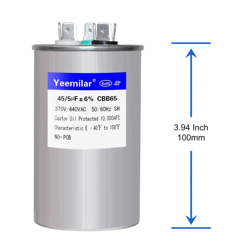 45+5 uF 45/5 MFD ±6% 370V/440V CBB65 AC Capacitor, Dual