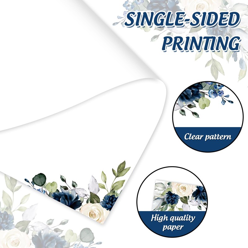 60 Sheets Floral Stationery Letterhead Paper White Blue Flower Letter