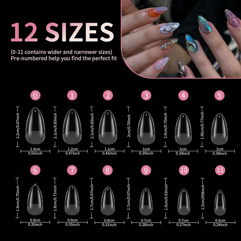 EARLMONI Short Almond Nail Tips - Soft Gel Full Cover