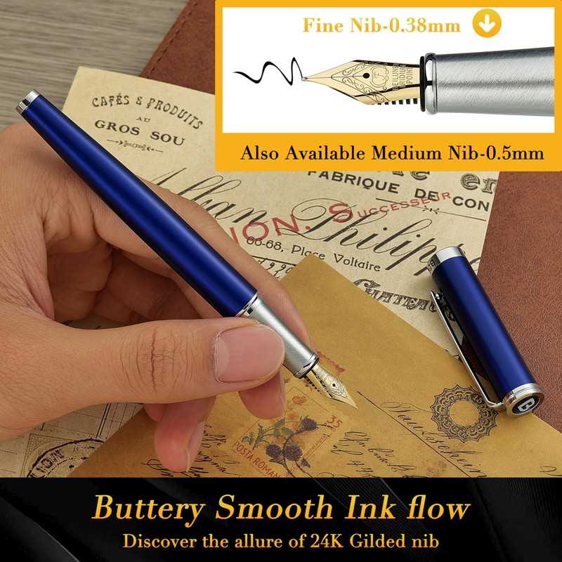 BEILUNER Luxury Fountain Pen Set,Solid 24K Gilded Fine Nib, Modern