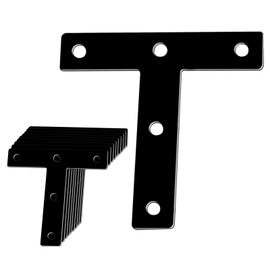 T Bracket for Wood Shelves & Furniture – 3.15 Inch Mending Flat T Plates Heavy Duty Metal Corner Braces (Black) – 10 Pack with Screws Connector for Bed/Table/Cabinet/Desk