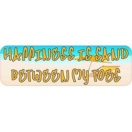 StickerTalk Happiness is Sand Between My Toes Vinyl Sticker, 10 inches by 3 inches