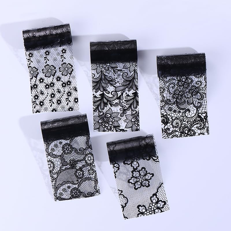 10 Stickers/Box White Nail Foil Lace Black Flower Spring Starry