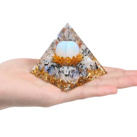 GUJOXILA Moonstone Orgonite Pyramid Crystals Gemstones Large Crystal Stone Lotus Pyramids Positive Energy Healing Stones Pyramid Christmas Spiritual Reiki Protection Christmas Gift