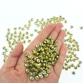 Yiizzxin 200Pcs Round Ancient Gold Letter E Beads,4x7mm Flat Vowel Letter-E Beads for Bracelets,Alphabet Beads for Jewelry Making DIY Necklaces Crafts Supply(Gold-E)