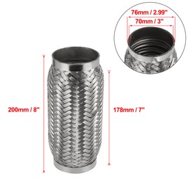 X AUTOHAUX Flexible Bellows Muffler Flexible Pipe Exhaust Flexible Pipe Tube Stainless Steel Pipe Car Exhaust Manifold Tube Universal Flexible, Silver Tone 2.8 x 7.0 x 7.9 inches (70 x 178 x 200 mm)