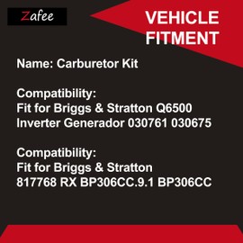 Zafee Carburetor Carb Kit Fit for Briggs & Stratton Q6500 6500 Watts Inverter Generador 030761 030675