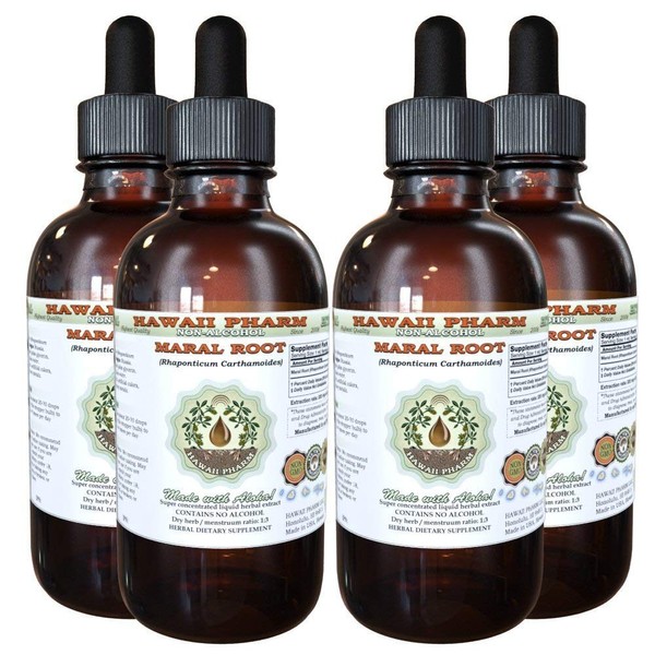 HawaiiPharm Maral Alcohol-Free Liquid Extract, Maral (Rhaponticum Carthamoides) Dried Root Glycerite Herbal Supplement 4x4 oz
