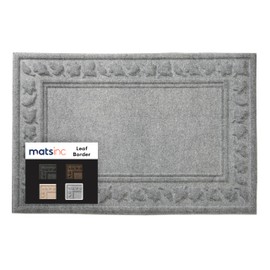 Mats Inc. Artisan Entry Front Door Mat - Rubber Back Indoor Outdoor with Leaf Border Design, Water Absorbing Welcome Mat Door Mat Outside Entrance, Made in The USA, 2' x 3'(Slate)