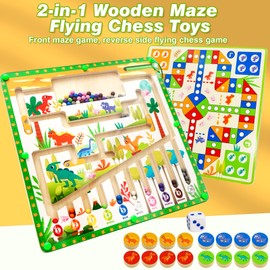 Montessori Toy from 3 4 5 6 7 8 Years Boys Girls 2-in-1 Wooden Magnetic Game Labyrinth Flying Chess Double-Sided Children's Toy, Motor Skills Toy, Sorting Game, Educational Toy