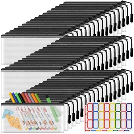 YOPCDJ 48 Pack Mesh Zipper Pouch Bags Small, Zipper Pencil Pouches, 9.2 x 4.7 in Clear Pencil Pouch Bulk, Pencil Bags with Zipper for Travel Storage, Black