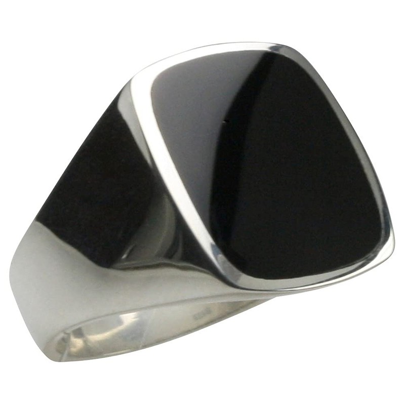 Solid Sterling Silver Signet Ring with Onyx, Silver