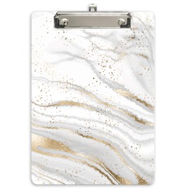 Hongri Plastic Clipboard, Standard A4 Letter Size for Students, Teacher, Woman and Kids, Low Profile Clip, Decorative Clipboards, Cute Clipboard Custom Pattern, Size 9" x 12.5", Gold Line Marble