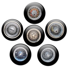 Magnets Spoke Wheels Set of 6 Decorative Gift Set Fridge Magnets Vintage Car Wheel for Men Boys Car Lovers Strong Large 50 mm Round Colourful