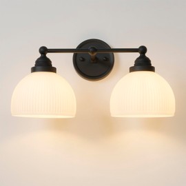 SongCiLT 2-Lights Milk White Glass Wall Sconce Lighting Brass Finished, Double Arm Bathroom Vanity Light Fixture for Bedroom Living Room Dining Room Hallway