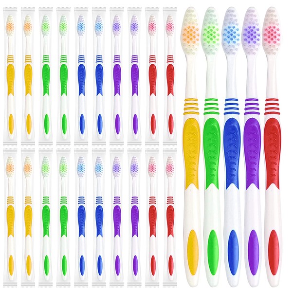 Bulk Toothbrushes 25 Pack | Individually Wrapped Travel Toothbrush Set for Adults & Kids | Made with a Medium-Soft Large Brush Head | BPA-Free & Disposable!