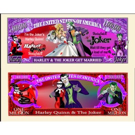 Anime Source The Joker and Harley Suicide Quinn Squad Villain Commemorative Novelty Million Bill with Semi Rigid Protector