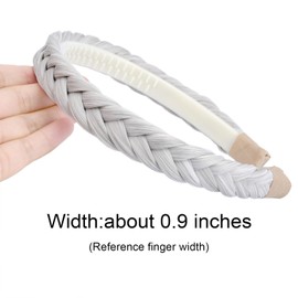 Oplira Braided Headband With Teeth Braids Hairband With Tooth Synthetic Hair Band Plaited Hairband For Women (White Gray-0.9 inches, Adjustable Size)