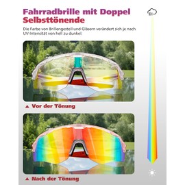 Winyoher Women's Cycling Glasses, Self-tinting, 3S Change, Photochromic Frame, Quick Glasses, Sports Sunglasses, Men, UV400 Running Glasses for Cycling, Beach Volleyball - Red