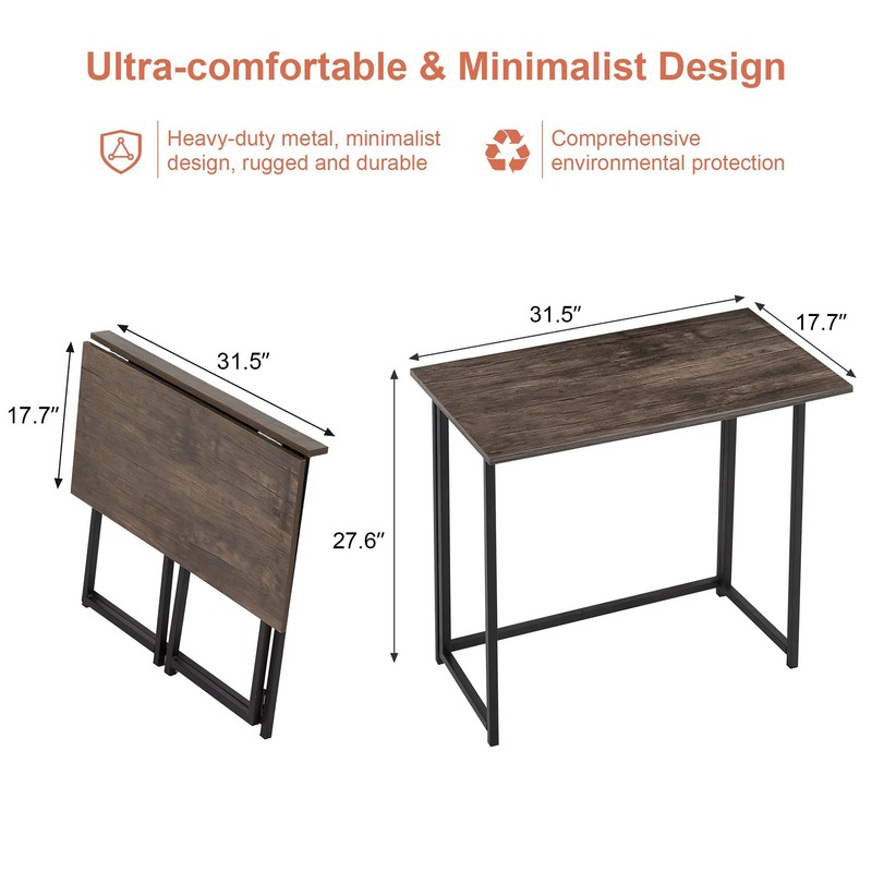 VECELO Folding Desk 31.5 Inch Writing Desk Home Office Sturdy