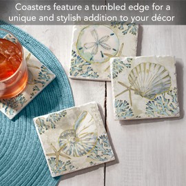 Thirstystone Playa Shells 4-Pack Assorted Tumbled Tile Stone Coasters with Protective Cork Backing Manufactured in The USA