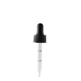 The Bottle Depot - 20-400 Dropper With Rubber Bulb and Glass Pipette (Tube Height 76mm) - 400 Pack - Black - Wholesale - Fits 1oz