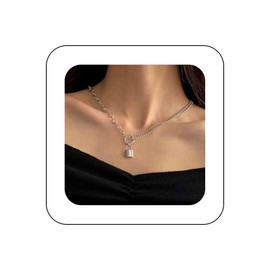 Vacaonio Silver Lock Pendant Necklace Punk Layered Padlock Necklace Chain Lock Key Choker Necklace Ball Chain Choker Necklace Small Lock Shape Necklace Jewelry for Women