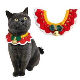 IDOLPET Christmas Cat Dog Collar with Bell Handmade Knitting Christmas Holiday Cat Pet Bandana Collar Necktie Costume Outfit for Cat Kitten Puppy Small Dog Rabbit. (Jingle Bell - Red, Large)