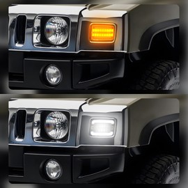 HTZCMOTO LED Front Turn Signal Corner Marker Lights Compatible with H2 2003-2009, Dynamic Amber Sequential Turn Signal Light + White Parking Lamp, Smoked Len