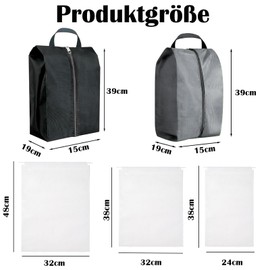 Travel Shoe Bag, Waterproof & Dustproof with Zip, Shoe Bag for Travel and Storage (Black/Grey) Includes 6 Shoe Protection Bags to Prevent Yellowing