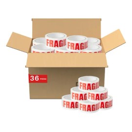 Cinta Adhesiva Para Empaque Embalaje Frágil 48mm X 50m 36pz Color Blanco                                                                              