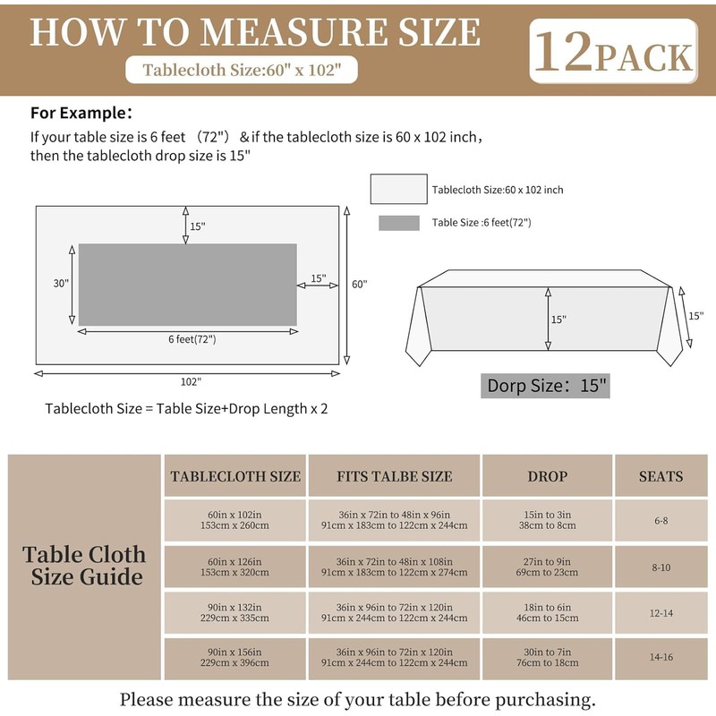 Gtiametor 12 Pack White Tablecloth 60 x 102 Inch, Rectangle