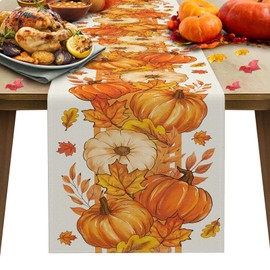 Bloss Orange Pumpkins Maple Leaves Fall Table Runner,Seasonal Autumn Thanksgiving Decorations Table Runner,Farmhouse Harvest Style Fall Kitchen Dining Table Decor for Home,Party,Holiday (13x72 Inch)