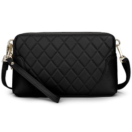 YALUXE Womens Wristlet Real Leather Quilted double zippers Large Clutch Wallet Shoulder Strap