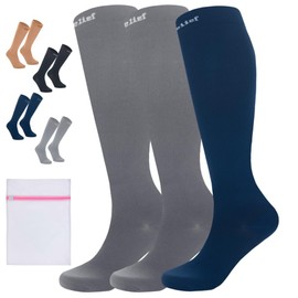 360 RELIEF 360 RELIEF 3 Pairs Flight Compression Socks for Women & Men, Comfortable Travel, Circulation & Leg Relief, Pregnancy Support, S/M, 2Grey+1Blue + Laundry Bag