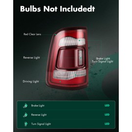 SCITOO Tail Lights for 2019 2020 2021 2022 2023 for Ram 1500 Left Tail Light Assembly Red Housing 55112991AD