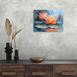 Lotus Wall Art Zen Wall Decor Vintage Pink Flower Paintings for Living Room Yoga Abstract Blooming Floral Canvas Pictures Botanical Prints Artwork for Bedroom Bathroom Office Home Decorations 12x16"