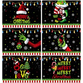 Gandeer Set of 6 Christmas Placemats 17 x 12'' Xmas Place Mats Funny Lime Green Hand Placemats Plastic Washable Christmas Table Mats for Holiday Dining Kitchen Party Home Decor Gift