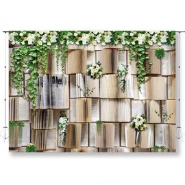 KUKUSOUL 8x6ft Vintage Bookshelf Backdrop Flower Garlend Book Pages Wedding Party Photo Backdrop Baby Shower Graduation Party Photo Studio Background KUBDJ727