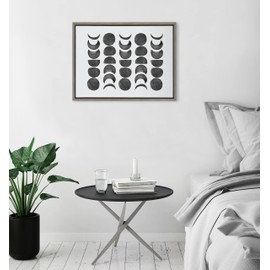 Kate and Laurel Sylvie 901 Moon Phases Black on White Framed Canvas Wall Art by Teju Reval of SnazzyHues; 18x24 Gray; Modern Cosmic Art for Wall