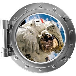 12" PortScape Wall Decal Astronaut #2 Silver Porthole 3D Window Removable Wall Sticker Space Instant View NASA Cosmonaut Astronomy Kids Educational Wall Art Bedroom Decor