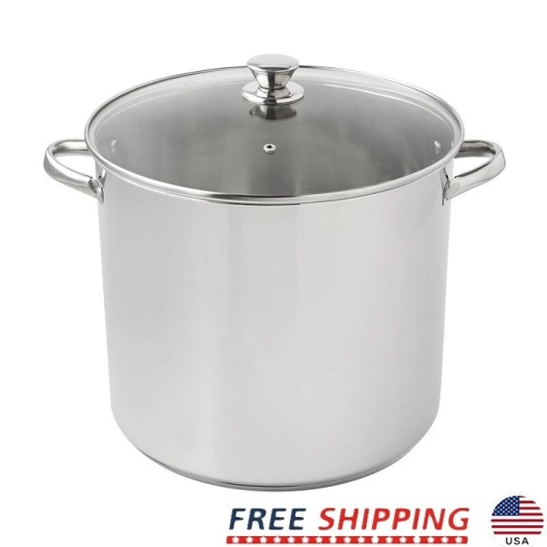 Unbranded Stainless Steel Stock Pot with Glass Lid 20QT Induction