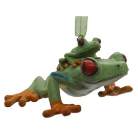 On Holiday Red Eye Tree Frog with Baby on Back Christmas Tree Ornament