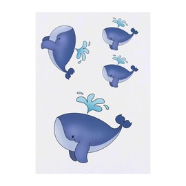 4 x 'Happy Whale' Temporary Tattoos - Water Resistant, Skin-Safe, Non-Toxic Transfers, Mixed Sizes (TO00083910)