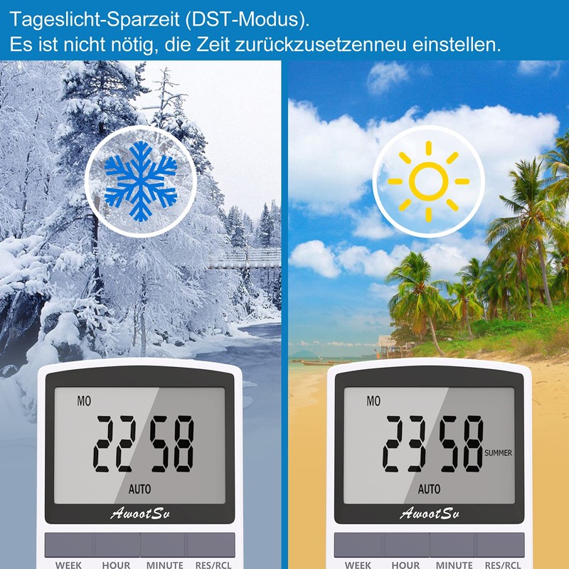 Awootsv Digital Timer Socket with LCD Display 24 Hours/Week Indoor